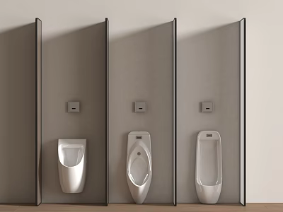 Sleek Modern Urinals Installed In Bathroom Stalls With White And Gray Design 3d model