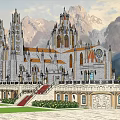 Historic Architectural Masterpiece With Ornate Spires Grand Steps And Mountain Backdrop