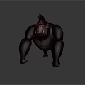 Black Muscular Gorilla Crouching with Open Mouth and Exposed Teeth 3D Rendering on Gray Background