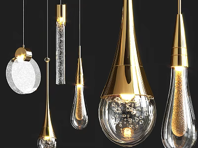 Modern Gold Glass Pendant Lights With Teardrop Cylindrical Shapes And Transparent Design 3d model