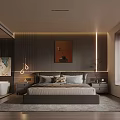 Modern Luxury Bedroom Bathroom Interior With Bed Toilet Glass Partition And Artwork