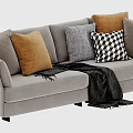Modern Light Gray Two-Seater Sofa With Orange Gray Checkered Pillows And Black Throw Blanket 3d model