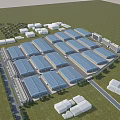 Large Industrial Factory Complex With Blue Roof Structures And Systematic Layout Design 3d model