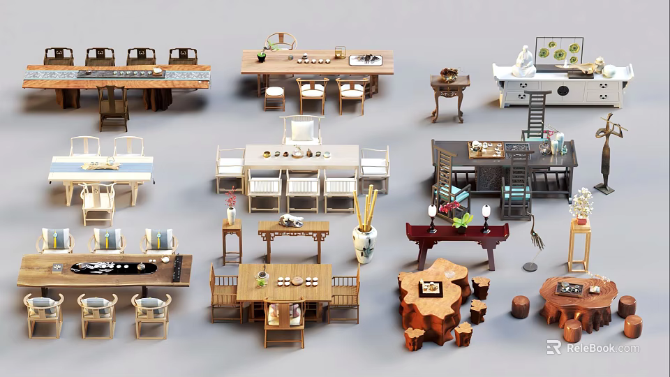 Diverse Traditional and Modern Tea Table and Chairs Designs for Home 3d model 