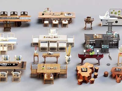 Diverse Traditional and Modern Tea Table and Chairs Designs for Home 3d model