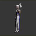White Haired Game Movie Character With Golden Armor White Bodysuit Blue Cape And Ornate Weapon