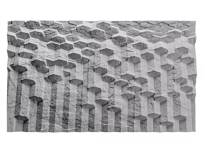 Modern Decorative Wall Panel Design With 3D Geometric Blocks And Textured Stone Surface 3d model
