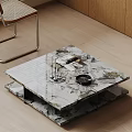 Modern Two Tiered Marble Coffee Table With Magazines And Decorative Tray