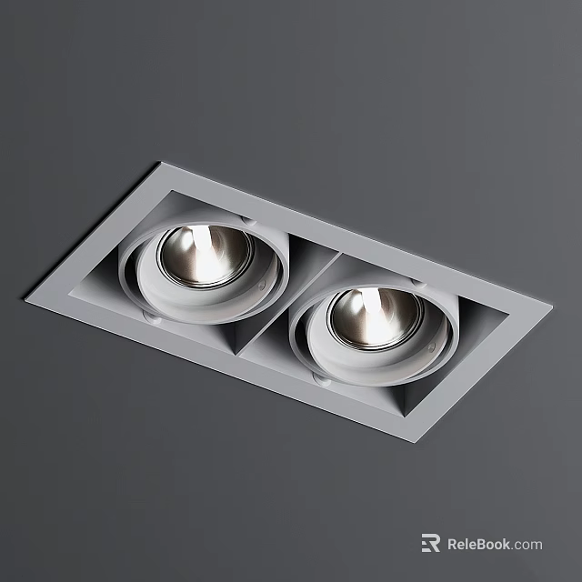 Dual Head Recessed Downlights With Square White Frame And Silver Trim 3d model 
