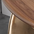 Walnut Wood Curved Desk With Metal Legs And Matching Bench