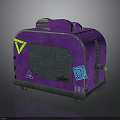 Purple Electronic Appliance with Green Triangle Blue QR Code Label Ventilation Grille and Base