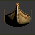 Traditional Wooden Canoe with Decorative Patterns and Paddle Classic Water Transport Design Showcasing Craftsmanship