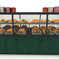Display Shelves with Green Cabinets Glass Doors for Bread and Packaged Goods