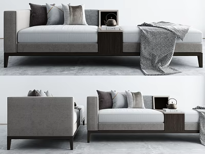 Light Gray Fabric Sectional Sofa With Pillows Blanket And Side Table 3d model