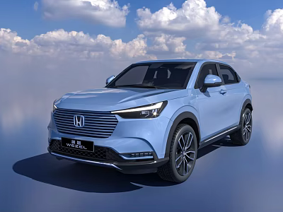 Honda Light Blue Modern SUV Car With Blue Sky White Clouds And Water Reflection 3d model