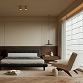 Modern Bedroom Interior Design With Bed Nightstand Accent Chair And Natural Lighting