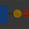 Fitness Equipment Set With Blue Exercise Mat Dumbbell Yellow And Red Weight Plates
