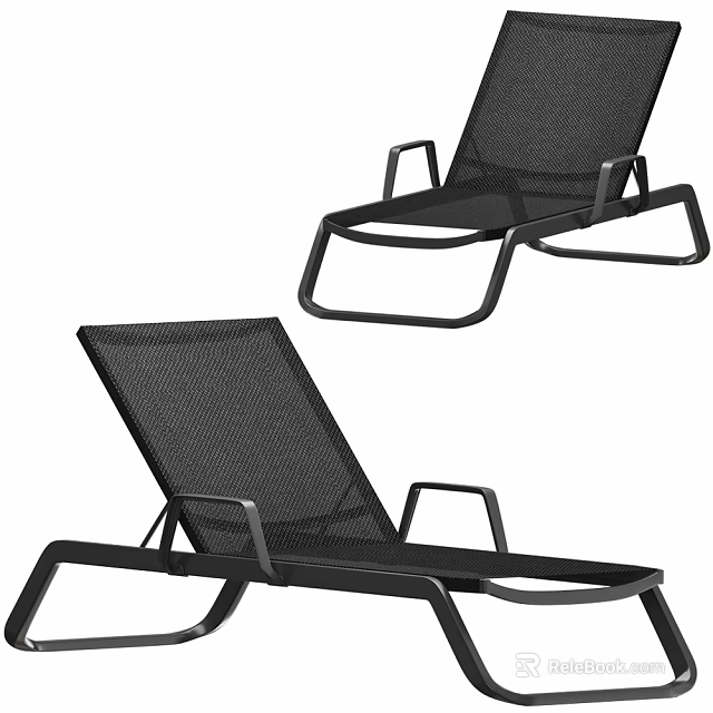 Black Mesh Outdoor Leisure Recliner Featuring Sturdy Metal Frame And Comfortable Design 3d model 