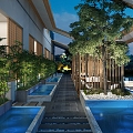 Zen Chinese style villa yard withered landscape boundless pool 3d model