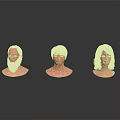 Three Realistic Male Head Models With Different Hairstyles On White Background