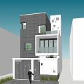 Modern Detached Villa Exterior With Gray White Facade Balcony And Green Plants