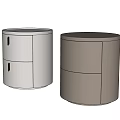 Modern Minimalist Round Nightstands With Sleek Drawers In Light Gray And Beige
