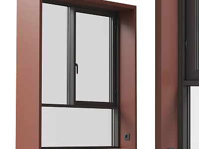 Modern Casement Window With Brown Aluminum Frame And Clear Glass Design 3d model