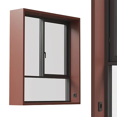 Modern Casement Window With Brown Aluminum Frame And Clear Glass Design 3d model