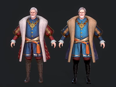 Medieval Royal Men in Blue Fur Trimmed Costumes with Leather Boots 3d model