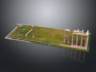 Ancient Ruins Historical Site With Stone Columns And Lush Grass Area 3d model