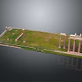 Ancient Ruins Historical Site With Stone Columns And Lush Grass Area