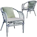 Modern Beige Rattan Dining Chair With Curved Armrests Woven Backrest And Seat Design