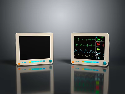 Animal Medical Monitor Displaying ECG Readings And Vital Signs Data 3d model
