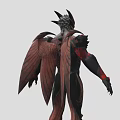 Mythical Game And Movie Character With Red Black Skin Horns And Yellow Chest Symbol