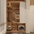 Modern Home Balcony With White Blinds Wooden Storage Cabinets Cat Tree And Green Plants