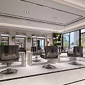 Modern Hair Beauty Salon Interior With Stylish Black Chairs Mirrors Lighting And Marble Floor