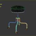 Stylish Modern Round Leather Stool With Metal Frame And Rolling Wheels
