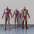 Three Iron Man Action Figures With Purple Red And Silver Armor Details