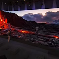 Immersive Volcanic Landscape Viewing Area With Large Curved Screen And Round Cushions For Audience