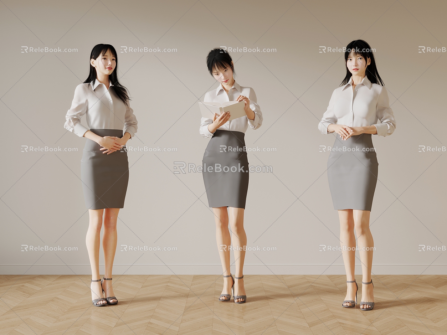 Beautiful woman character front desk secretary woman 3d model