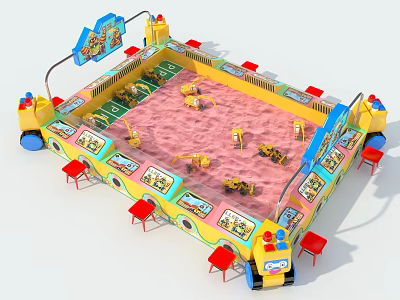 Colorful Children's Sandpit Play Equipment With Small Excavators And Red Stools 3d model