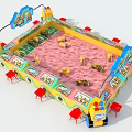 Colorful Children's Sandpit Play Equipment With Small Excavators And Red Stools