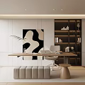Modern Study Room Interior Design With Writing Desk Ergonomic Chair Bookshelves And Abstract Painting