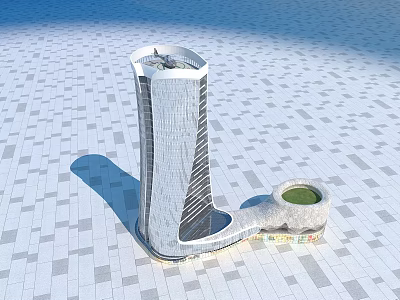 Modern High Rise Office Building With Curved Glass Facade And Green Courtyard 3d model