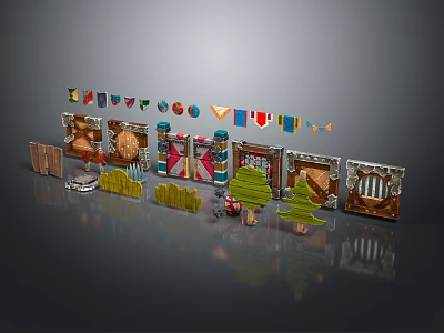 Colorful Building Blocks Toy Scene Featuring Flags Trees Small Houses And Figures 3d model