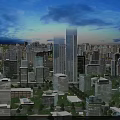 Birds Eye View Planning of Modern Urban City Skyline with Skyscrapers and Layout