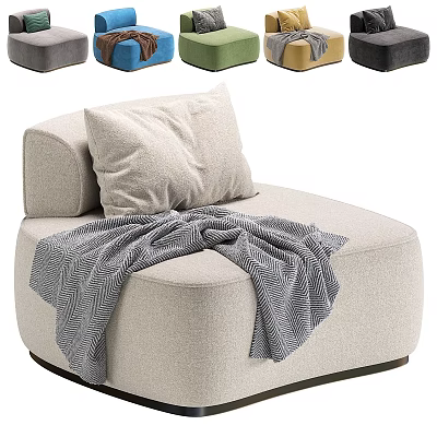 Modern Curved Sofa and Coffee Table Set With Light Gray Pillow and Herringbone Blanket 3d model