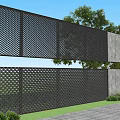Modern Feature Wall With Perforated Metal And Stone Panels Surrounded By Green Plants