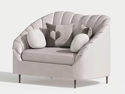 Modern Beige Accent Chair with Curved Backrest Heart Pattern Pillow Round Cushions and Metal Legs 3d model