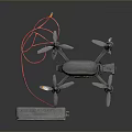 Black Drone With Four Propellers Detachable Battery And Red Power Cables